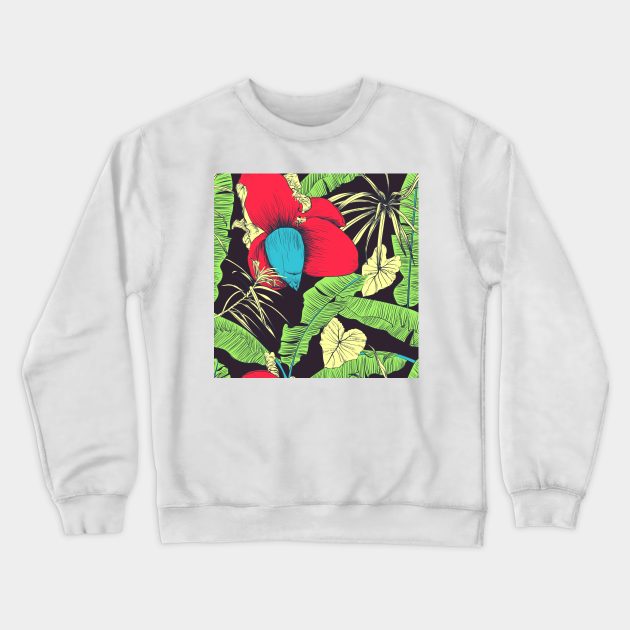 Seamless tropical pattern with banana palms Crewneck Sweatshirt by Olga Berlet